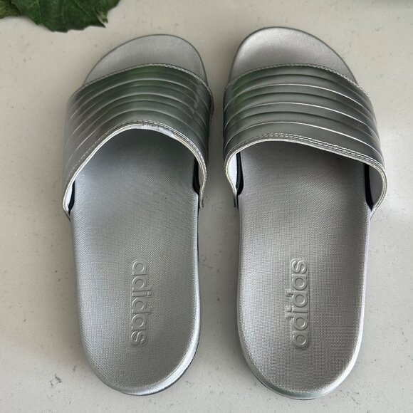 Adidas Womens Silver Metallic Slide Sandals Size 8 - Picture 5 of 8